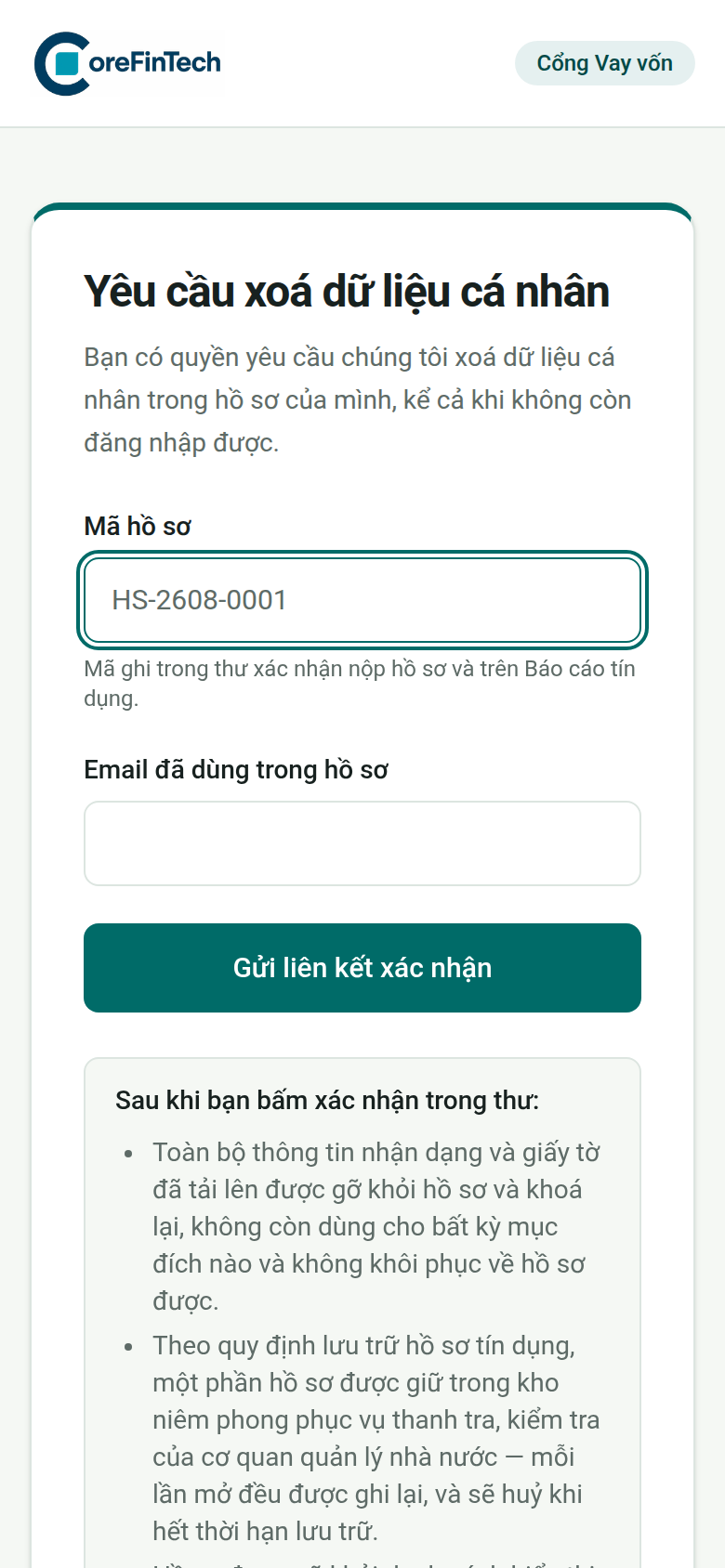 Yêu cầu xoá dữ liệu cá nhân — điện thoại