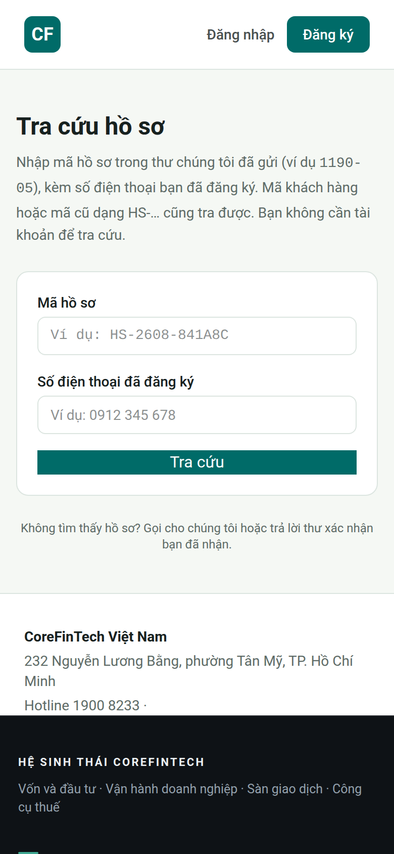 Tra cứu hồ sơ — điện thoại